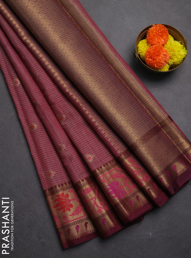 Banarasi semi dupion saree maroon shade and wine shade with thread & zari woven buttas and zari woven border