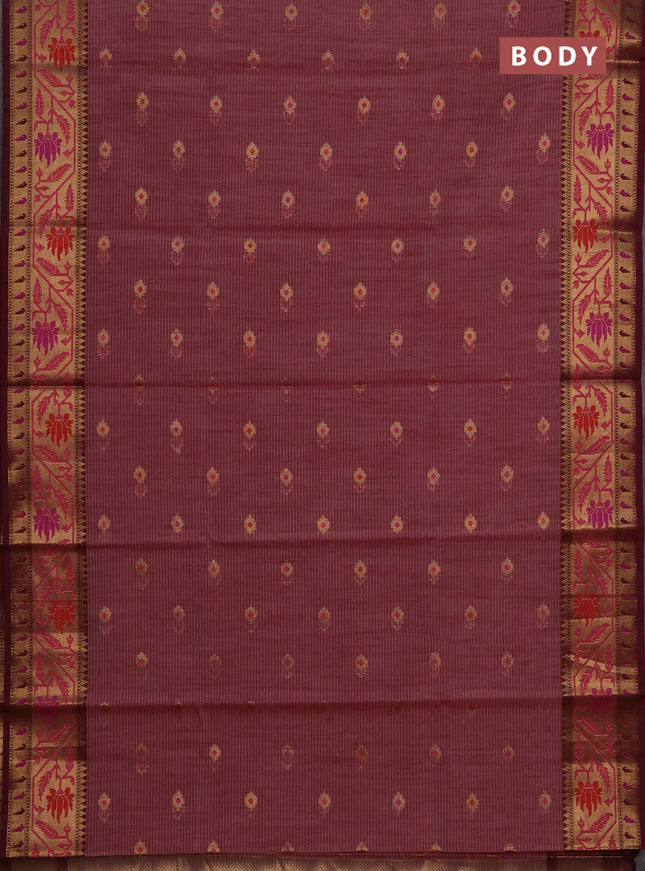 Banarasi semi dupion saree maroon shade and wine shade with thread & zari woven buttas and zari woven border