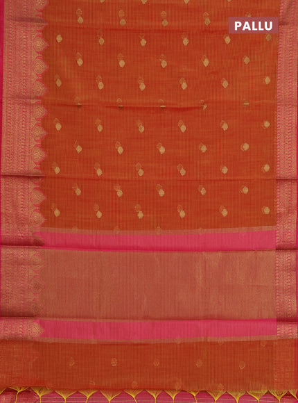 Banarasi semi dupion saree mustard yellow and pink with thread & zari woven buttas and zari woven border
