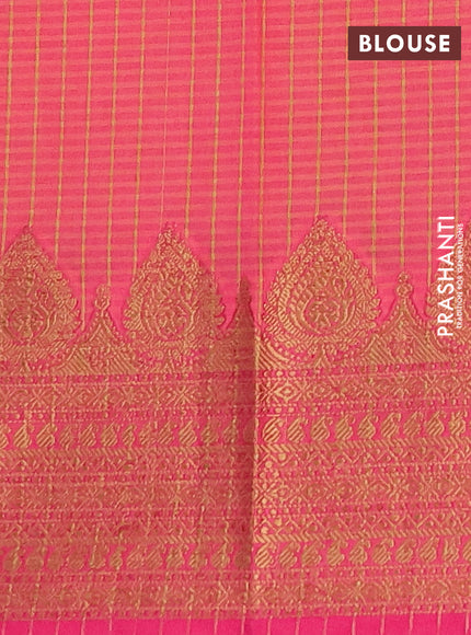 Banarasi semi dupion saree mustard yellow and pink with thread & zari woven buttas and zari woven border