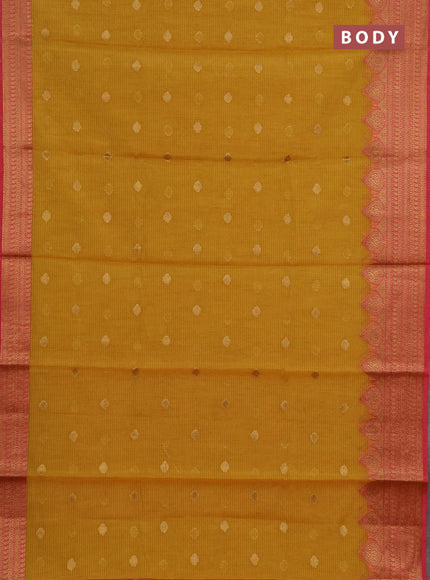 Banarasi semi dupion saree mustard yellow and pink with thread & zari woven buttas and zari woven border