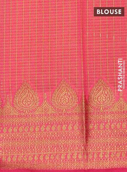 Banarasi semi dupion saree mustard yellow and pink with thread & zari woven buttas and zari woven border