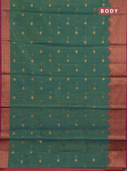 Banarasi semi dupion saree teal blue and magenta pink with thread & zari woven buttas and zari woven border