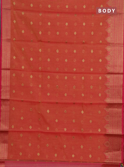 Banarasi semi dupion saree dual shade of pinkish yellow and pink with thread & zari woven buttas and zari woven border