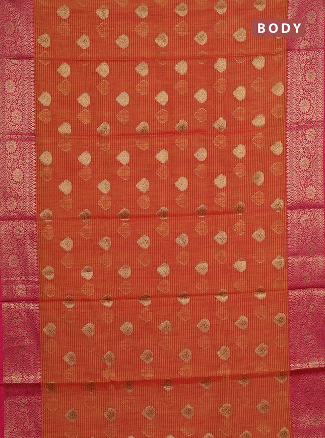 Banarasi semi dupion saree dual shade of reddish yellow and pink with thread & zari woven buttas and woven border