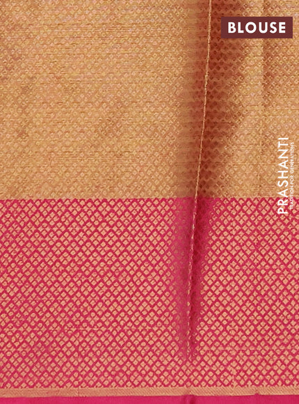 Banarasi semi dupion saree mustard yellow and pink with thread & zari woven buttas and woven border