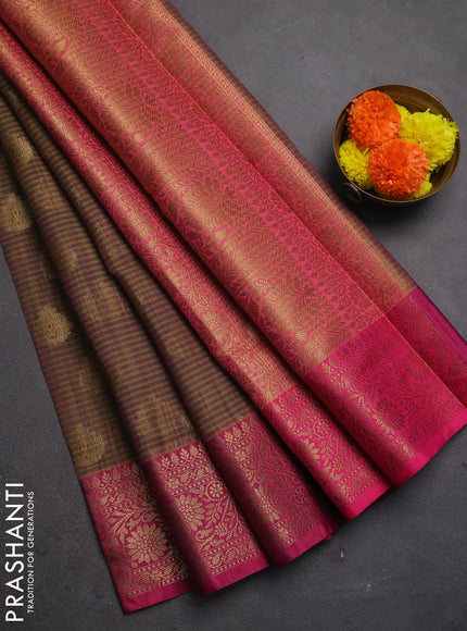 Banarasi semi dupion saree purple and pink with thread & zari woven buttas and woven border