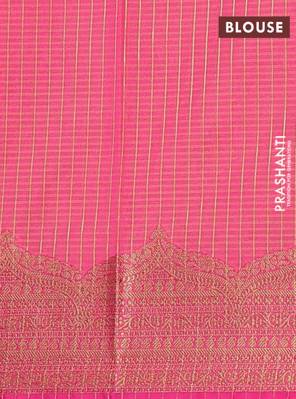 Banarasi semi dupion saree teal green and pink with thread & zari woven buttas and woven border