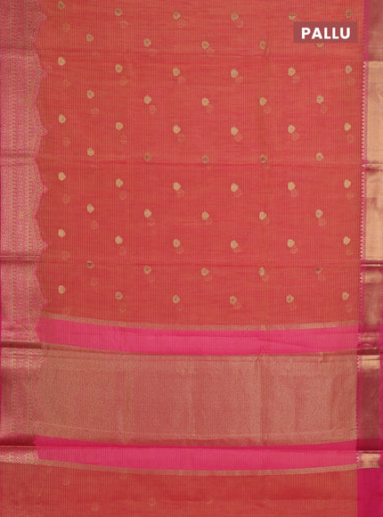Banarasi semi dupion saree dual shade of pinkish yellow and pink with thread & zari woven buttas and woven border