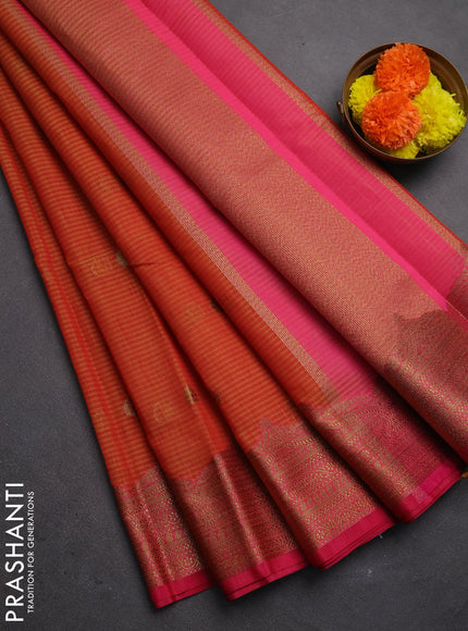 Banarasi semi dupion saree maroon and pink with thread & zari woven buttas and woven border