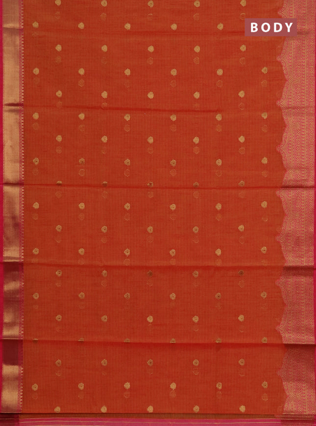 Banarasi semi dupion saree maroon and pink with thread & zari woven buttas and woven border