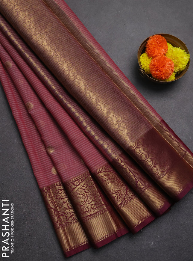 Banarasi semi dupion saree wine and wine shade with thread & zari woven buttas and long woven border