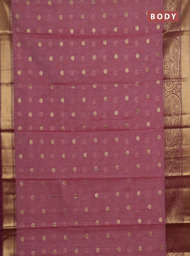 Banarasi semi dupion saree wine and wine shade with thread & zari woven buttas and long woven border