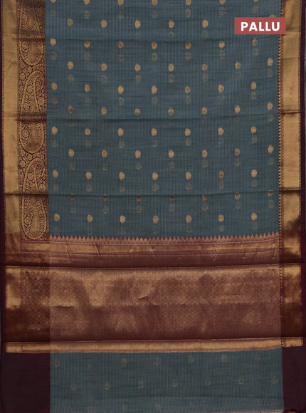Banarasi semi dupion saree green shade and magenta pink with thread & zari woven buttas and long woven border