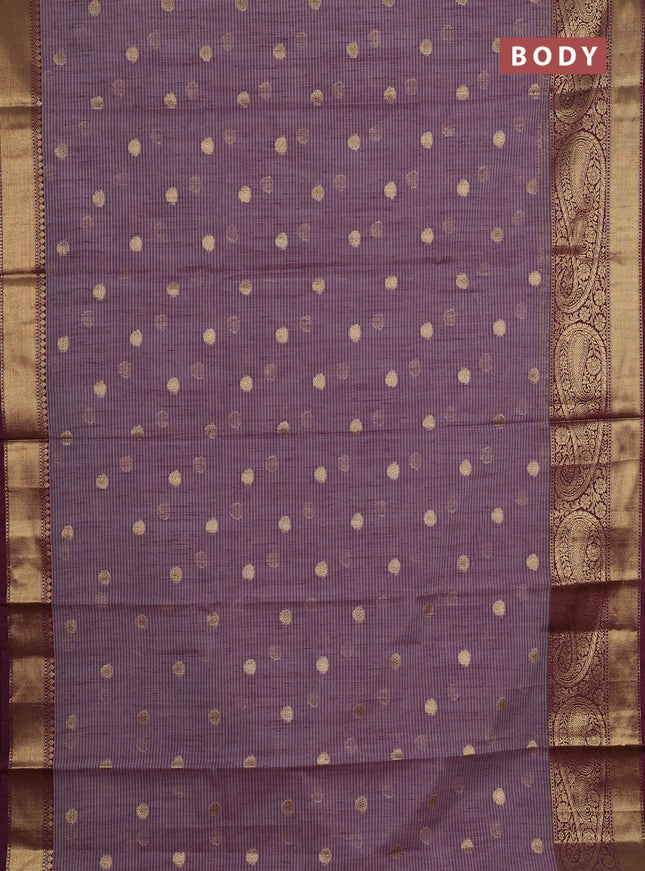 Banarasi semi dupion saree purple shade and wine shade with thread & zari woven buttas and long woven border