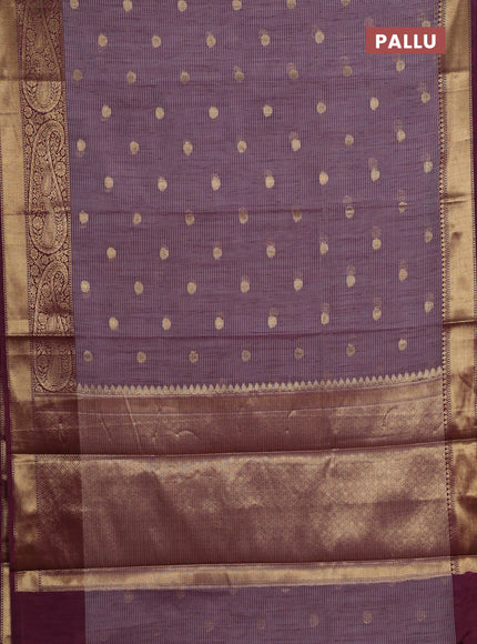 Banarasi semi dupion saree purple shade and wine shade with thread & zari woven buttas and long woven border