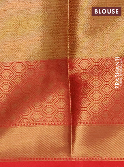 Banarasi semi dupion saree teal green and maroon with thread & zari woven buttas and long woven border