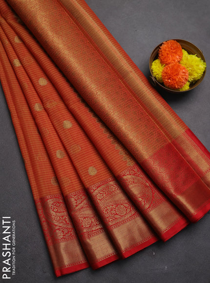 Banarasi semi dupion saree mustard yellow and red with thread & zari woven buttas and long woven border
