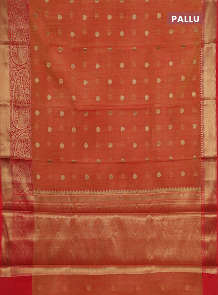 Banarasi semi dupion saree mustard yellow and red with thread & zari woven buttas and long woven border