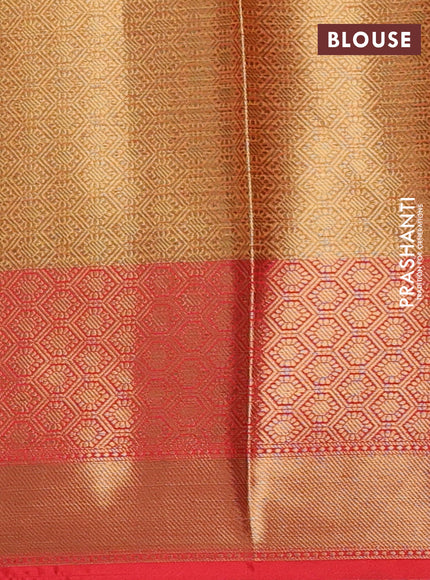 Banarasi semi dupion saree mustard yellow and red with thread & zari woven buttas and long woven border