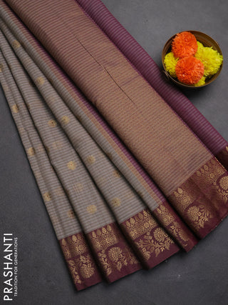 Banarasi semi dupion saree grey and wine shade with thread & zari woven buttas and woven border