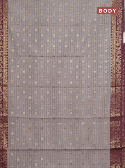 Banarasi semi dupion saree grey and wine shade with thread & zari woven buttas and woven border