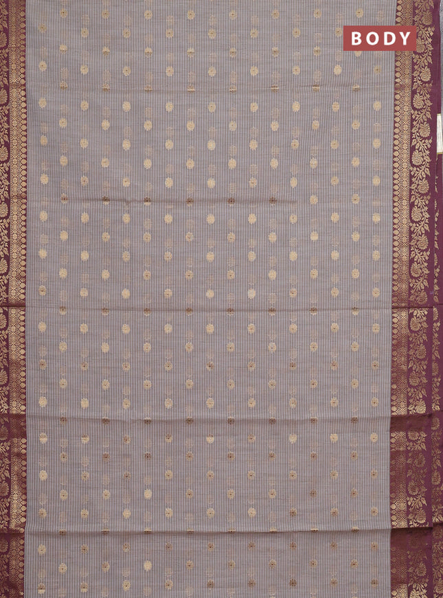 Banarasi semi dupion saree grey and wine shade with thread & zari woven buttas and woven border