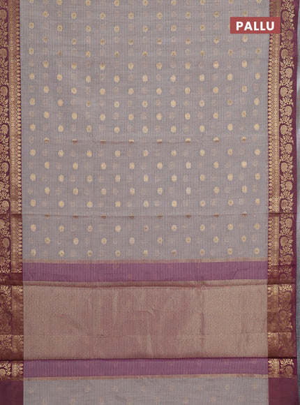 Banarasi semi dupion saree grey and wine shade with thread & zari woven buttas and woven border