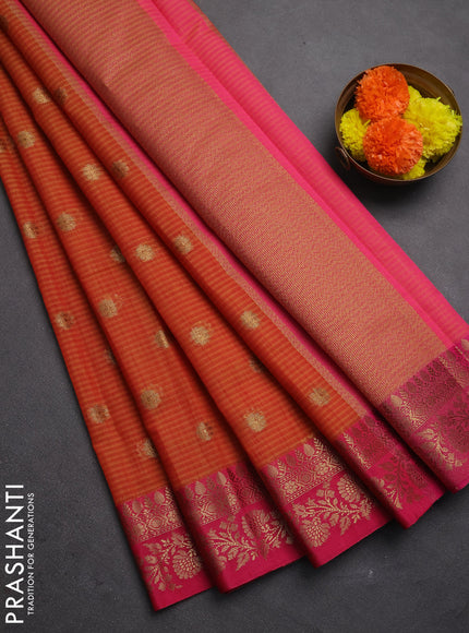 Banarasi semi dupion saree mustard yellow and pink with thread & zari woven buttas and woven border