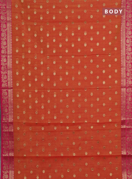 Banarasi semi dupion saree mustard yellow and pink with thread & zari woven buttas and woven border