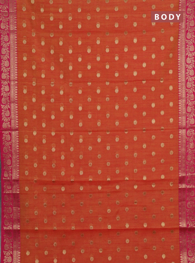Banarasi semi dupion saree mustard yellow and pink with thread & zari woven buttas and woven border