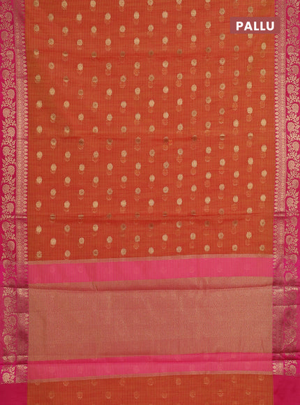 Banarasi semi dupion saree mustard yellow and pink with thread & zari woven buttas and woven border