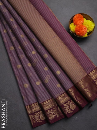 Banarasi semi dupion saree wine and wine shade with thread & zari woven buttas and woven border