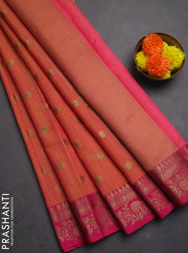 Banarasi semi dupion saree dual shade of pink and pink with thread & zari woven buttas and woven border