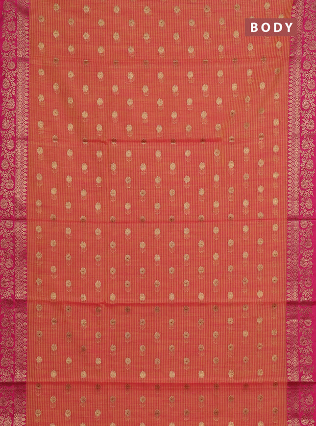 Banarasi semi dupion saree dual shade of pink and pink with thread & zari woven buttas and woven border