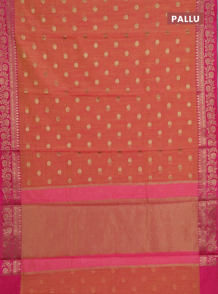 Banarasi semi dupion saree dual shade of pink and pink with thread & zari woven buttas and woven border