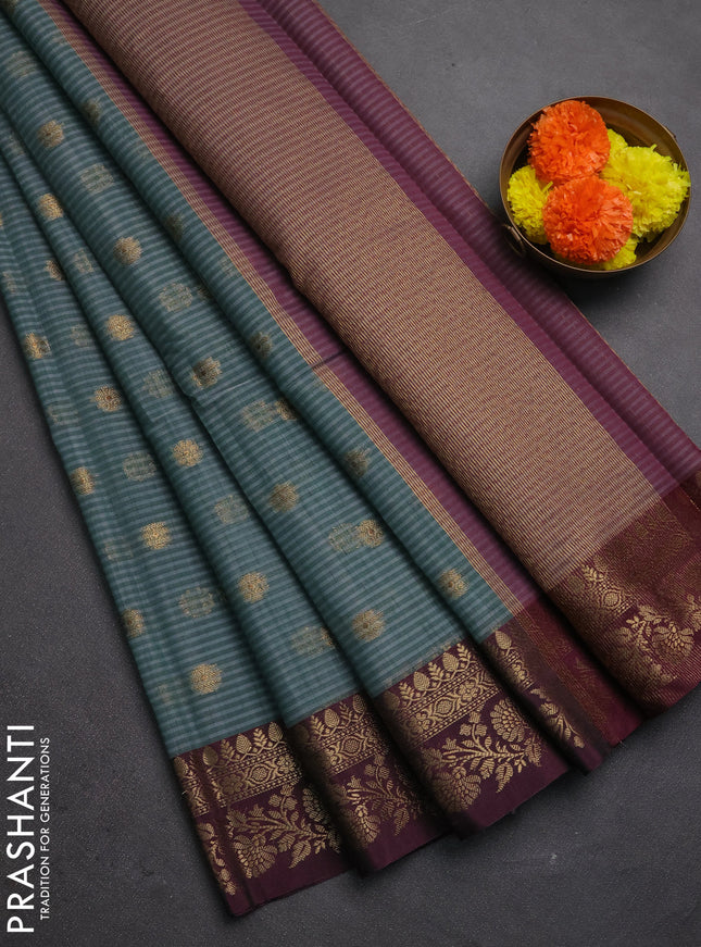 Banarasi semi dupion saree green shade and wine shade with thread & zari woven buttas and woven border