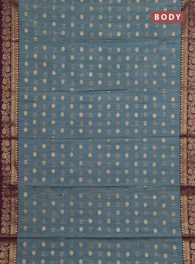 Banarasi semi dupion saree green shade and wine shade with thread & zari woven buttas and woven border