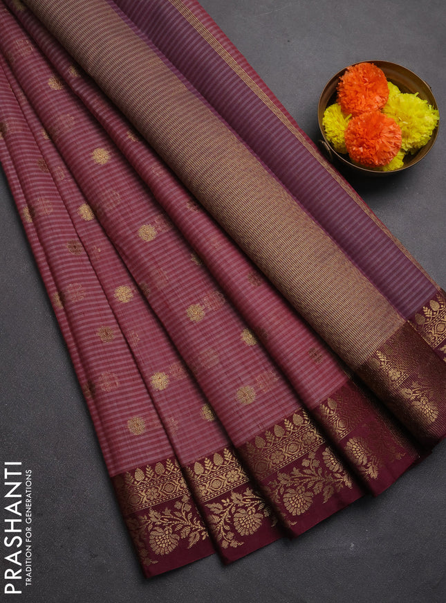 Banarasi semi dupion saree maroon and deep maroon with thread & zari woven buttas and woven border