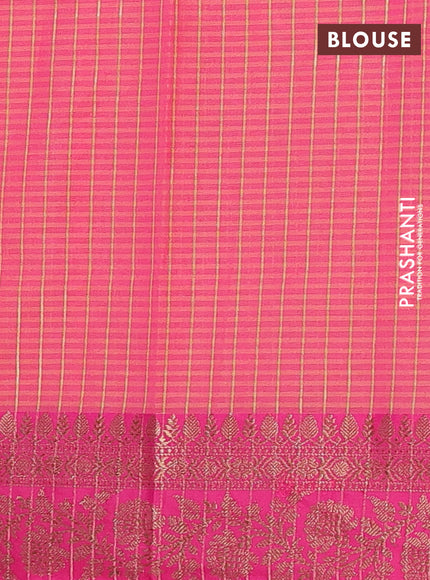 Banarasi semi dupion saree teal green and magenta pink with thread & zari woven buttas and woven border