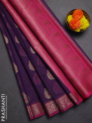 Banarasi semi dupion saree purple and magenta pink with zari woven buttas and small woven border