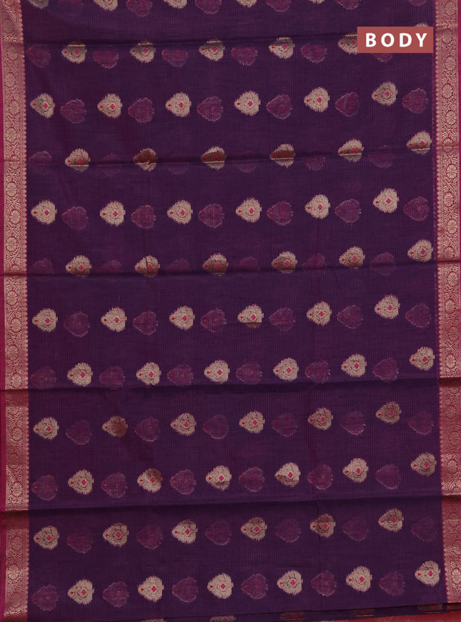 Banarasi semi dupion saree purple and magenta pink with zari woven buttas and small woven border