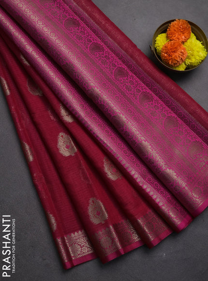 Banarasi semi dupion saree pink shade with zari woven buttas and small woven border