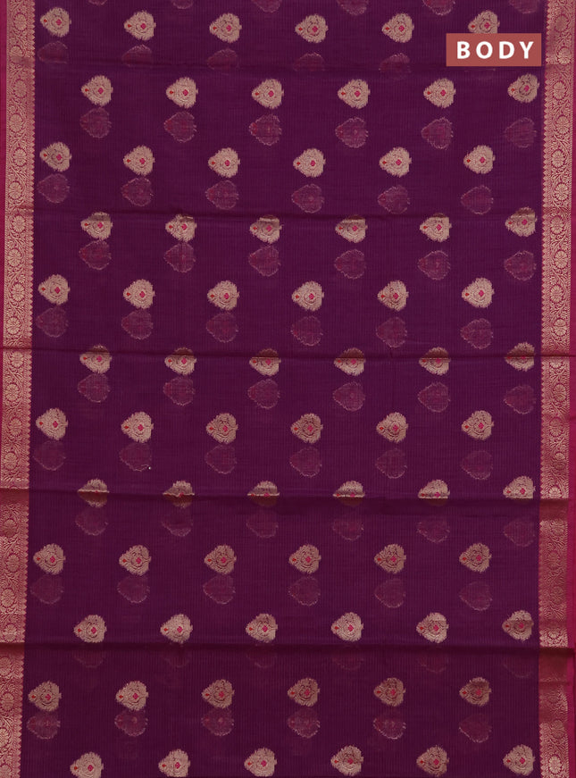 Banarasi semi dupion saree wine shade and pink with zari woven buttas and small woven border