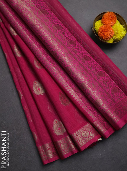 Banarasi semi dupion saree pink with zari woven buttas and small woven border
