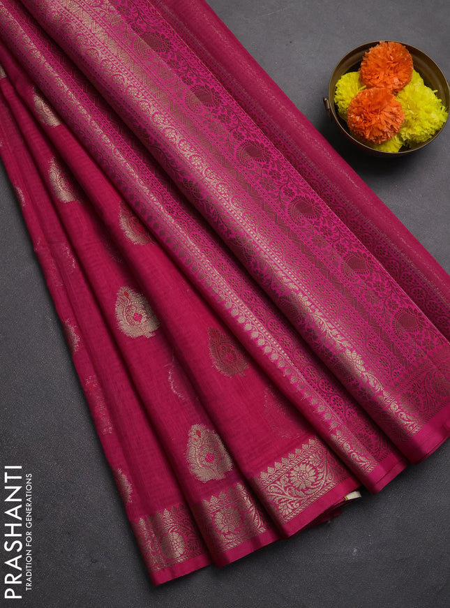 Banarasi semi dupion saree pink with zari woven buttas and small woven border