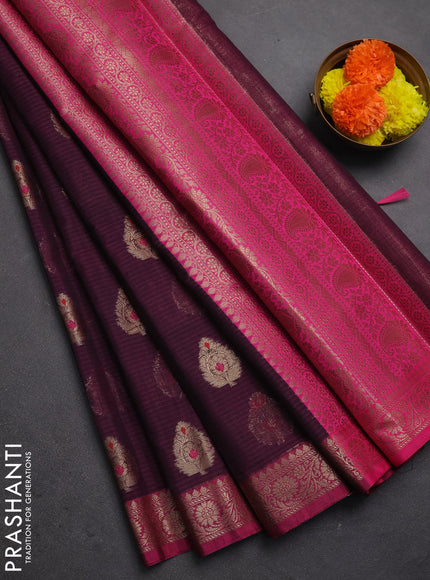 Banarasi semi dupion saree deep wine and magenta pink with zari woven buttas and small woven border