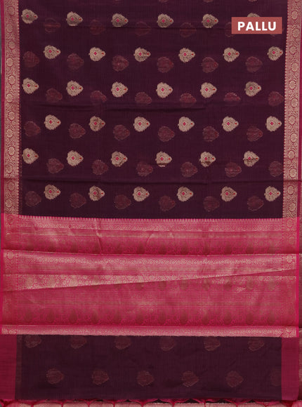 Banarasi semi dupion saree deep wine and magenta pink with zari woven buttas and small woven border