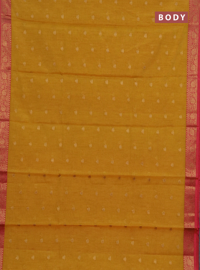 Banarasi semi dupion saree mustard yellow and pink with zari woven buttas and zari woven border