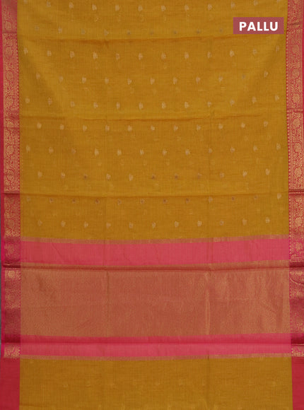 Banarasi semi dupion saree mustard yellow and pink with zari woven buttas and zari woven border